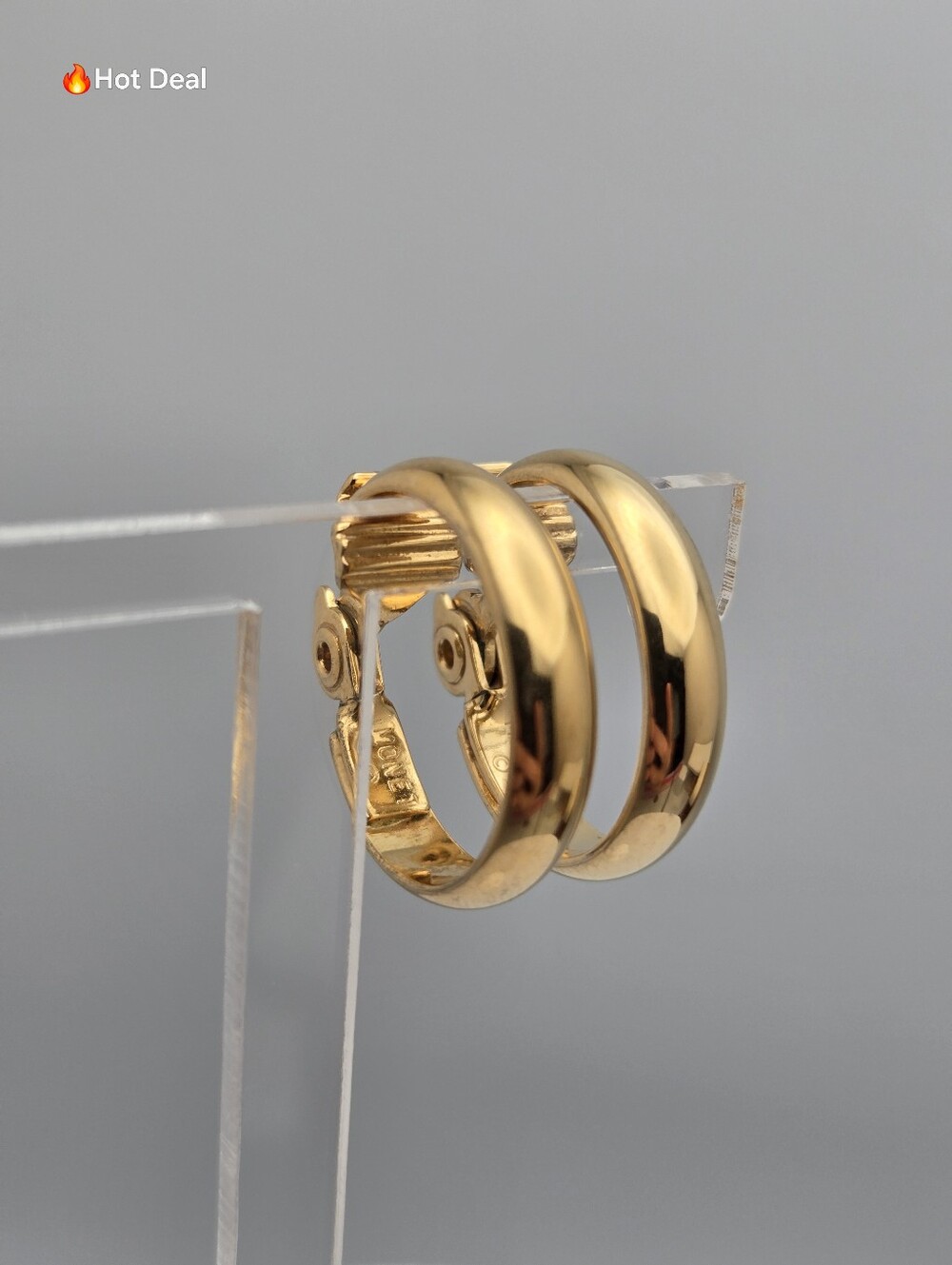 Monet Gold Tone Hoop Clip On Earrings 7/8" Vintage